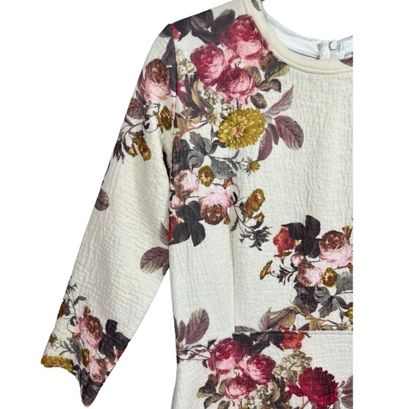 Zara Floral 3/4 Sleeve Knee Length Dress Size Large Feminine Cottagecore - Picture 7 of 13
